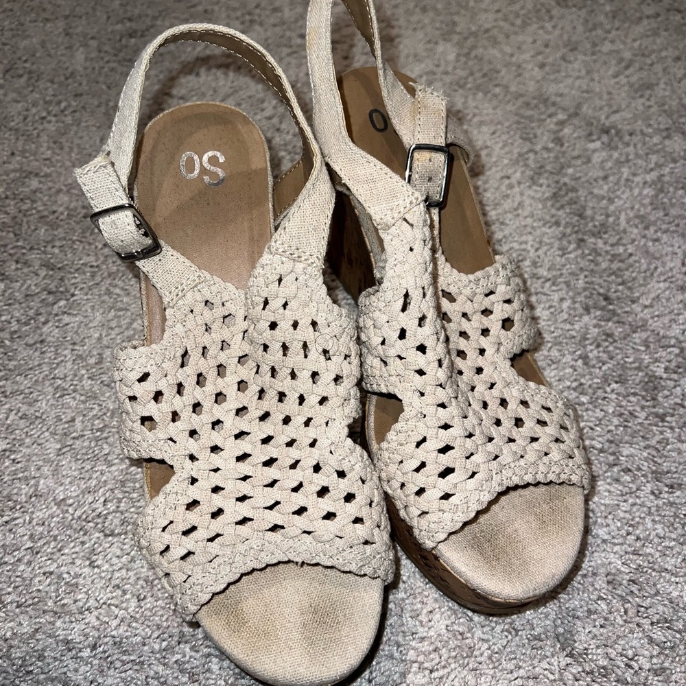 SO Women's Cream Woven Wedges